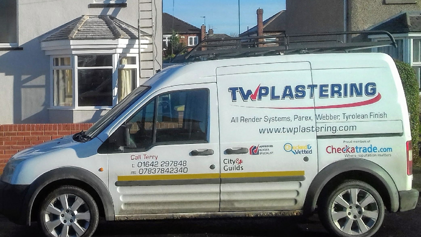 The TW Plastering van, out on a job in the North East